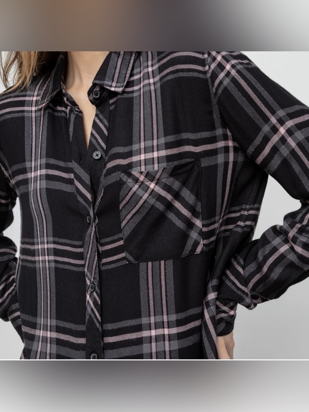 Rails Hunter Plaid Flannel Button Down Onyx Slate Blush, Size Medium (M) Soft - Picture 14 of 16